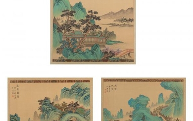 Three Chinese Ink and Color Landscape Paintings on Silk