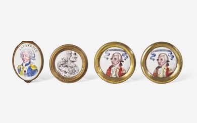 Three "Gen'l Washington" enameled porcelain and brass cloak pins or mirror supports, England, late