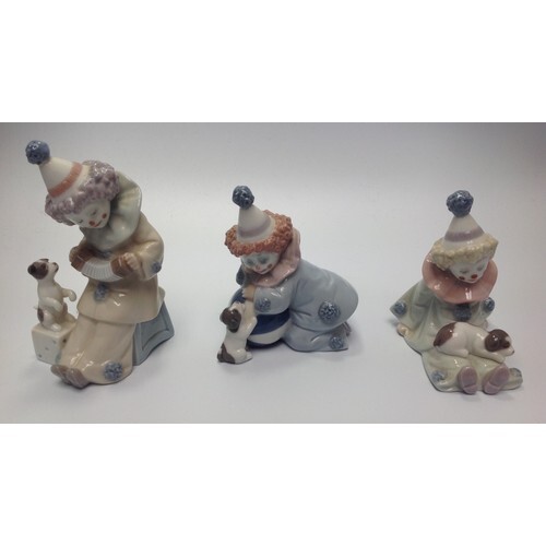 Three Lladro porcelain Clown / Pierrot figures including ‘Pi...