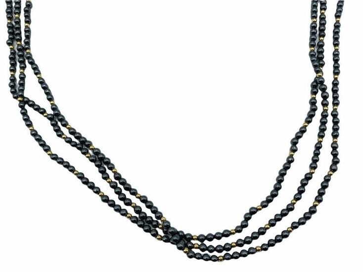 Three Strand 14kt YG and Hematite Bead Necklace
