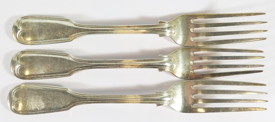 Three Victorian London Silver Desert Forks, I.L H.l & GA, 17...