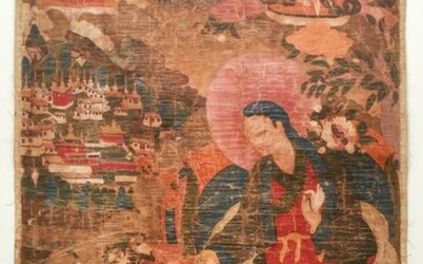 Tibetan Thangka of Lama Dromton with Atisha