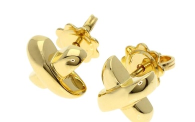 Tiffany cross stitch pierced earrings K18 yellow gold Lady's TIFFANY&Co.