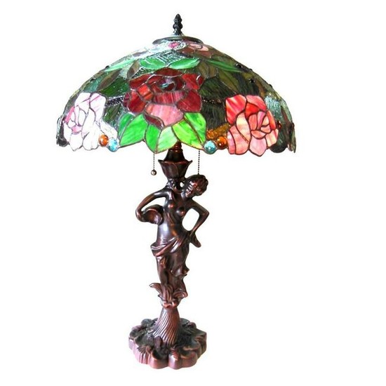Tiffany-style Stained Glass Roses Table Lamp