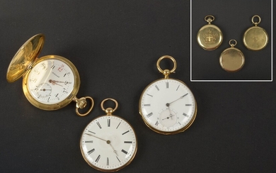 Trois montres gousset en or jaune 18 carats dont une de l'horloger Ch. Grottendieck à...