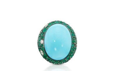 Turquoise, Emerald and Diamond Ring, France, de Grisogono