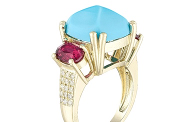 Turquoise and Unheated Ruby Ring, GIA Certified