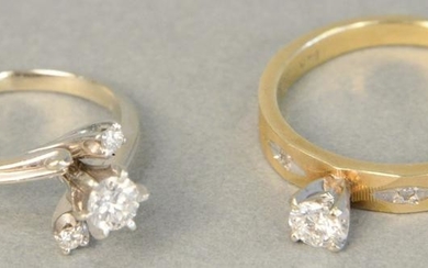 Two 14k yellow and white gold diamond rings, each