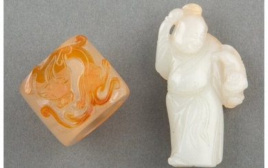 Two Chinese Carved Jade Articles 1-3/8 x 1-1/8 i