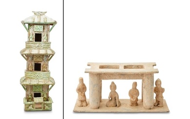Two Chinese Pottery Architectural Models Han Dynasty