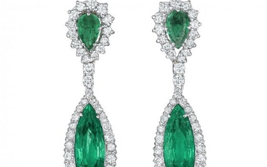 Two Colombian No-Oil Emerald and Diamond Earrings