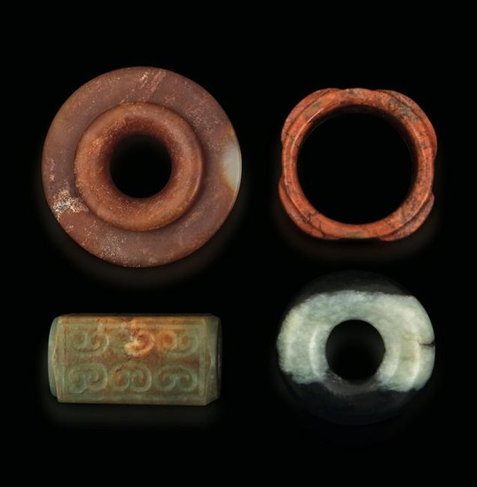 Two Cong vases and two jade disks, China