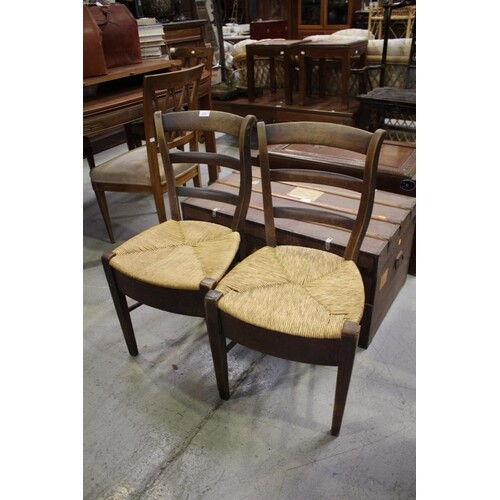 Two antique 19th century French rush seated country chairs (...