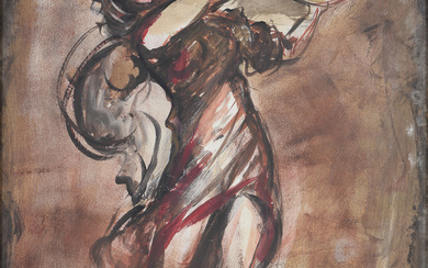 UNBEKANNTER KÜNSTLER. “Dancing lady with tambourine”. Oil on hardboard.
