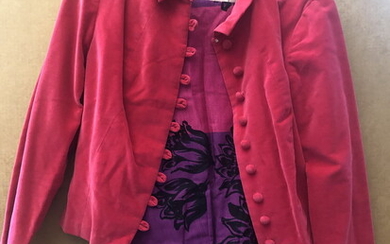 VINTAGE 1950'S-1960'S FUSCHIA VELVET JACKET WITH MATCHING BUTTONS, no label....