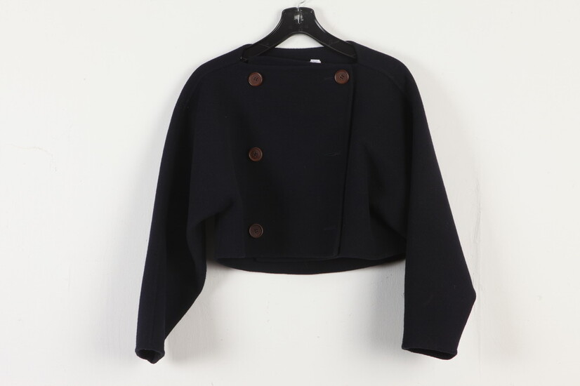 VINTAGE CLAIRE DRATCH NAVY BLUE WOOL DOUBLE-BREASTED JACKET. Estimate $40-60...