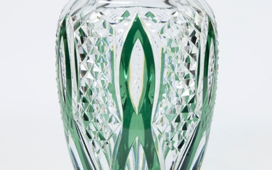 Val Saint Lambert clear and green cut crystal Art Deco vase, marked 1052 PU (pièce unique)