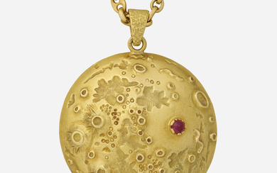 Van Cleef & Arpels 'Moon Landing' gold and ruby pendant necklace