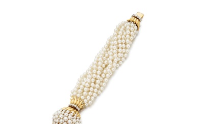 Verdura Cultured pearl and diamond bracelet, circa 1960