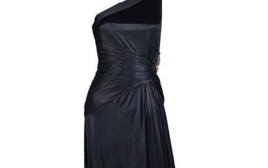 Versace Black One Shoulder Crystal Embellished Dress