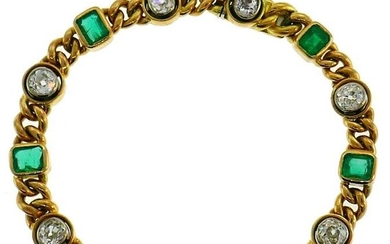 Victorian Gold Emerald Diamond Line Bracelet Antique