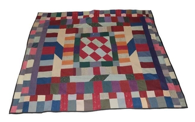 Victorian Home Spun Patchwork Bed Cover, incorporating a central block...