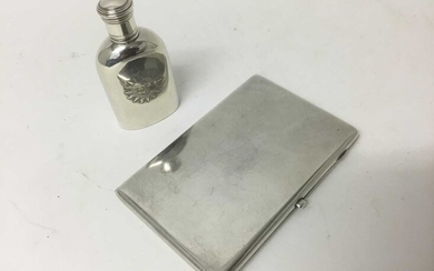 Victorian silver communion wine flask, together with a silver cigarette case