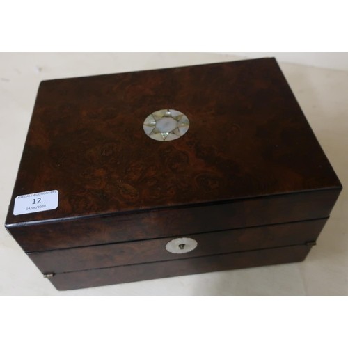 Victorian walnut combination work box and writing slope with...