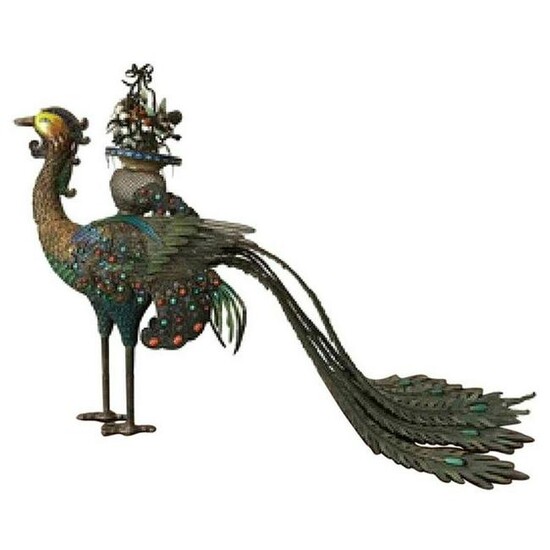 Vintage Chinese Solid Silver and Enameled Peacock on
