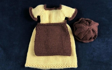 Vintage Dress Crochet Knit Yarn Hat Apron Doll Baby
