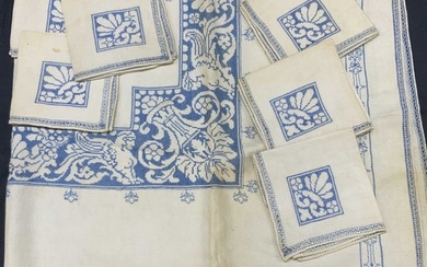 Vintage Embroidered Linen Tablecloth & Napkins