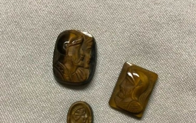 Vintage Group of Carved Tigers Eye Gemstones, Roman