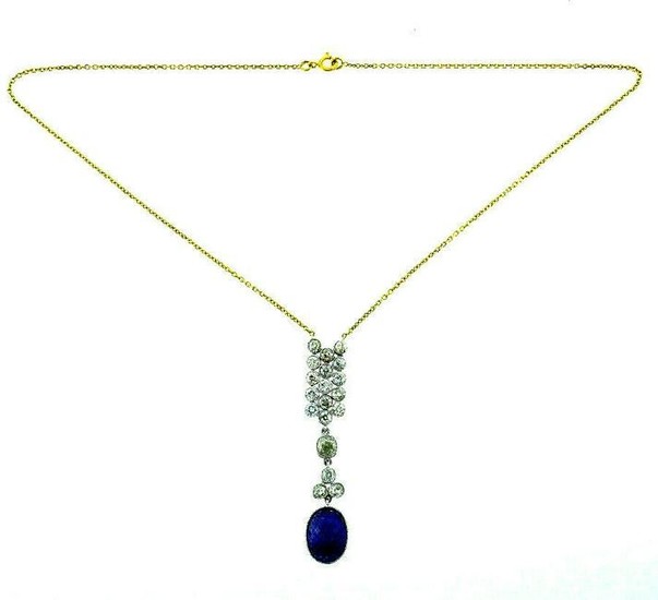 Vintage Sapphire Diamond 14k White Yellow Gold Pendant