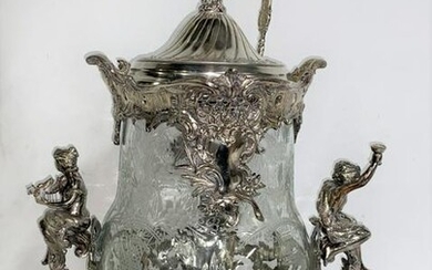 Vintage Silver & Crystal Ornate Cherub Punch Bowl