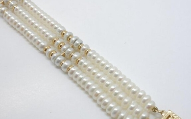 Vintage Triple Strand Cultured Pearl 14k Gold Bracelet