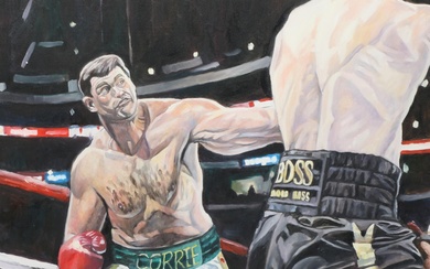 Vitali Klitschko vs Corrie Sanders Oil on Canvas Boxing Painting 26"H x 32 1/2"W(sight), 28"H x 34 3/4"W(frame)