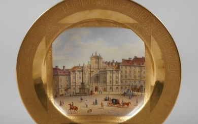 Wahliss Wien Assiette panoramique "A la cour à Viennevers 1890, marque de fabrication bleue sous...