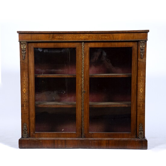 Walnut glazed bookcase or cabinet