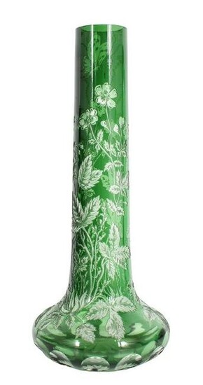 Webb Green Etched Cameo Glass Vase