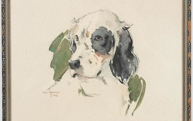 William Rannells "Study of a Spaniel" Watercolor
