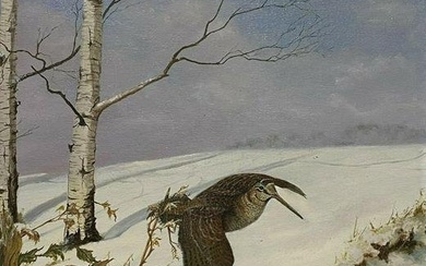 Woodcock/ Snipe in Winter Snow Landscape, British Sporting Art oil painting