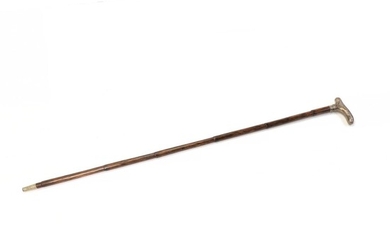 SOLD. Wooden walking stick with hammered silver handle. Marked A. Michelsen, 1899. L. 90 cm....