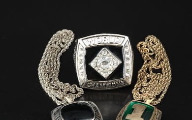 World Champion Themed Necklaces and Ring Including Sterling, Spinel, Black Onyx