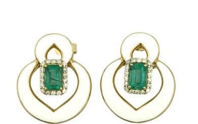 Yellow Gold Emerald and Diamond Earrings