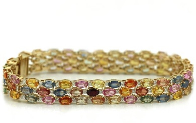 Yellow Gold, Multicolor Sapphire Corundum and Diamond Bracelet