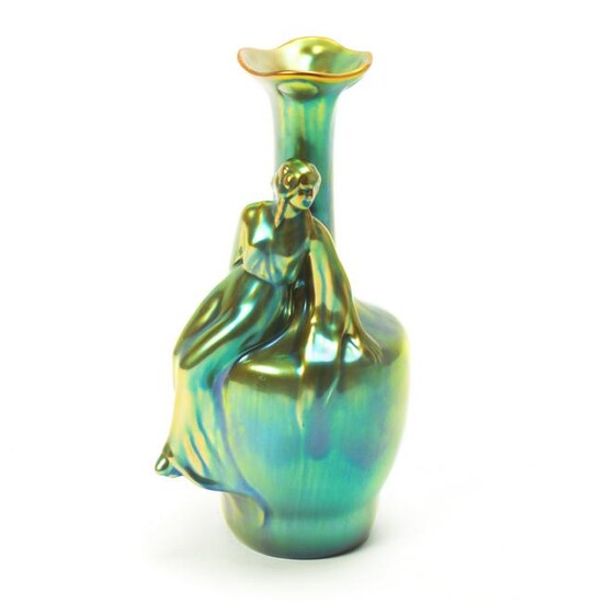 Zsolnay Green Eosin Art Nouveau 9" Nude Woman Vase