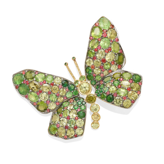 a gemstone butterfly brooch