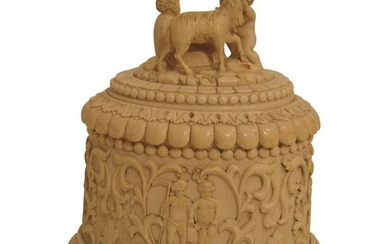 1 Carved ivory box with carved "Child and...