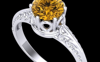 1 ctw Intense Yellow Diamond Engagment Art Deco Ring 18k White Gold