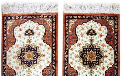 1' x 1' PAIR Persian Qum Silk Rugs 500 KPSI #PIX-5001